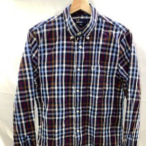 FRED PERRY Herringbone Check Button Down Long Sleeve Shirt